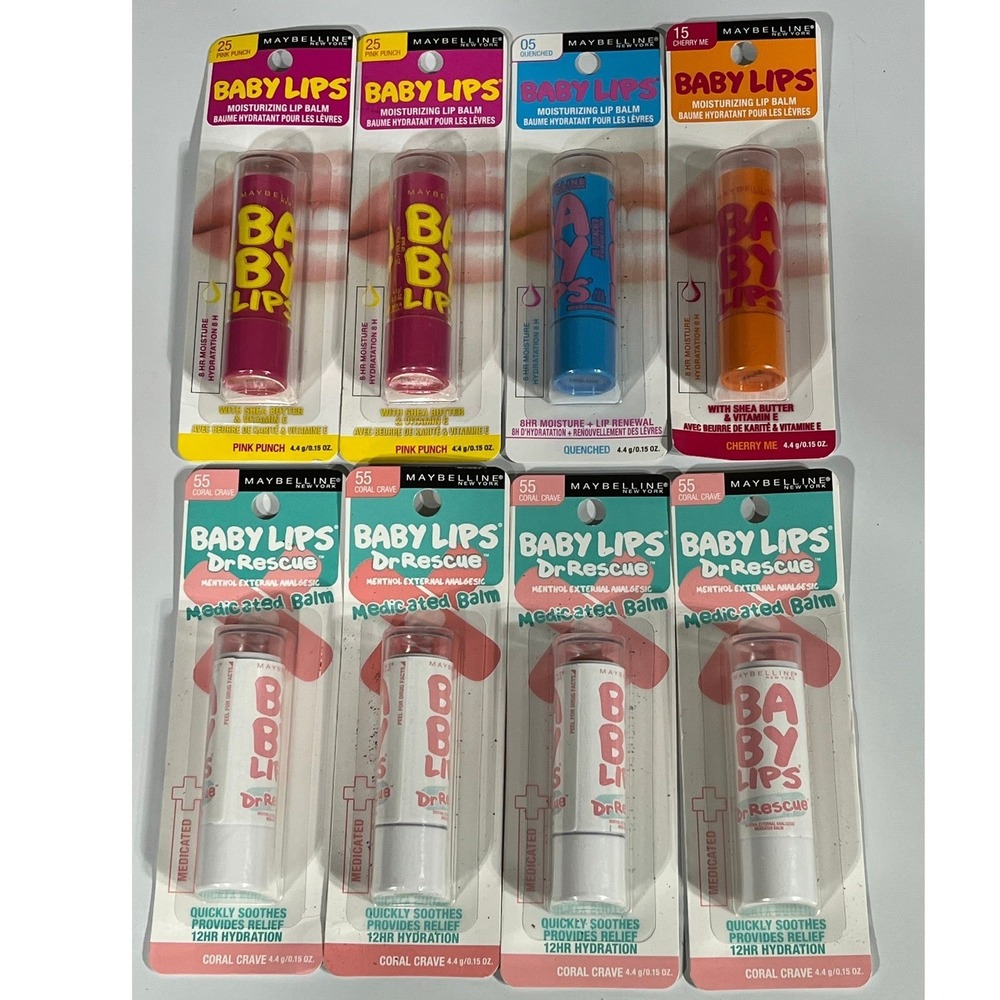 Maybelline Baby Lips Lip Balm Lot 8 Dr Rescue Medicated Pink Punch Coral Crave